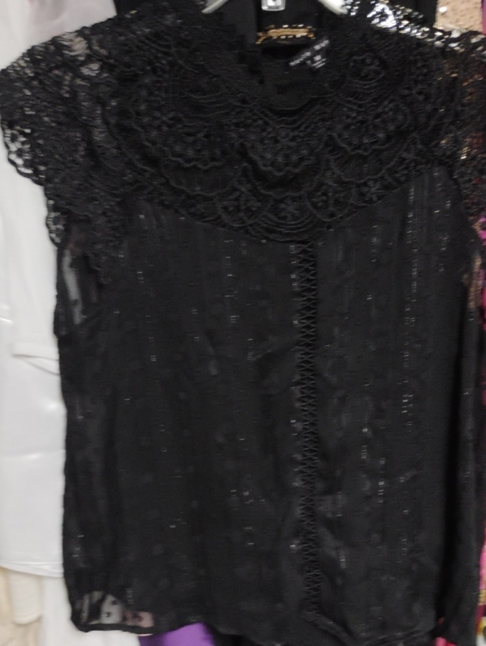 Haute Monde Black Blouse with Gold Sequin Trim